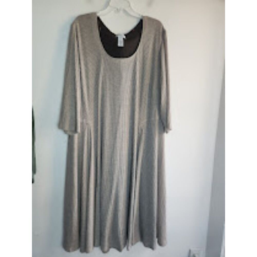 Catherine's Women Taupe Grey Ribbed Knit A-Line Knee Length Dress w/Belt size 3X